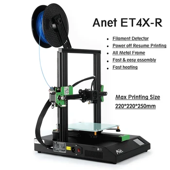 Novo Metal Anet ET4X-R Impressora 3D Carregamento Automático de Filamentos de Detecção de Retomar a Impressão de Max Tamanho de Impressão 220*220*250mm