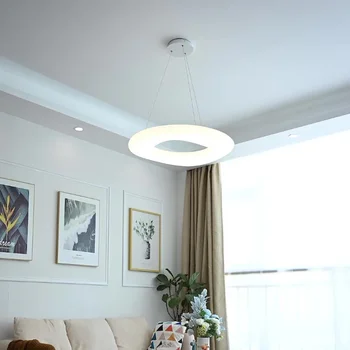 Nórdicos, sala de estar, restaurante moderno e minimalista criativo internet celebridade lustre em forma de anel anel personalizado branco minimalista