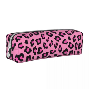 Pink Leopard Animal Print Casos De Lápis Divertido Caneta Caixa De Saco Aluno Uma Grande Capacidade De Escritório Cosméticos Pencilcases