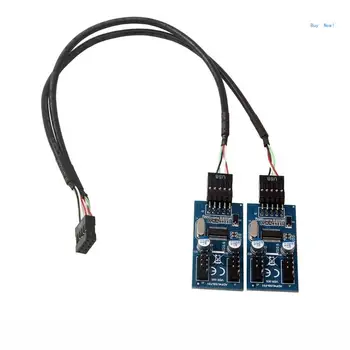 Placa-mãe USB2.0 9pin Cabeçalho 1 para 2/4 Extensão de Hub Divisor Conversor Adaptador