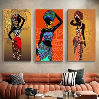Preta africana Menina Encarte Colorido Padrão de Impressão de Tela de Pintura Decorativa Pintura Decoração Da Sala e Sala de estar