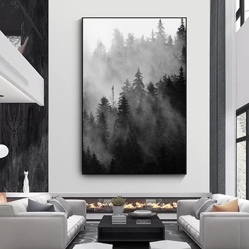 Preto e Branco Escandinavos Floresta Natural Arte de Parede de Lona da Pintura a Árvore de Cartazes Simples Paisagem Imprime para a Sala de Fotos