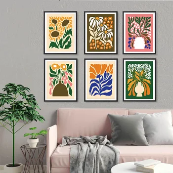 Resumo Flor Selvagem Floral Botânico Nórdicos Cartazes Impressões de Tela de Pintura de Parede, Imagens de Arte para a Sala de Decoração de Casa
