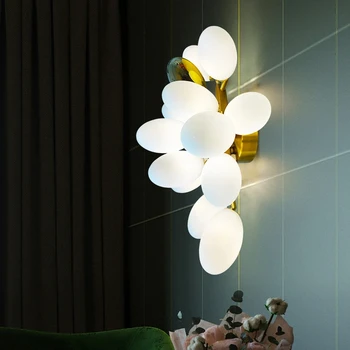 Sala de estar criativo lâmpada de parede de jade branca de bola de vidro na parede do fundo do pós-moderno corredor decoração de quarto de cabeceira, candeeiros de Parede