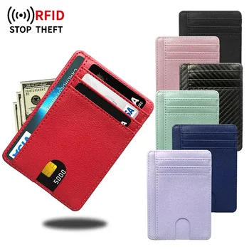 Slim RFID Bloqueio de Couro da Carteira de Crédito, Cartão de IDENTIFICAÇÃO do Titular Bolsa de Dinheiro Caso Para Homens Mulheres Pequenas Bolsa De 2023 Bolsa de Moda
