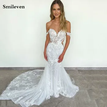 Smileven Sereia Sexy Vestidos De Noiva Fora Do Ombro Apliques De Laço De Noiva Boho DressBow Sem Encosto Festa De Casamento Vestidos De 2022