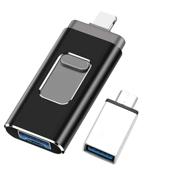 Unidade Flash USB 3.0, 4 em 1 Função, 64G de fotografias da Memória Stick, Expansão de Memória, Micro-USB/Android/IOS/Tipo C/OTG
