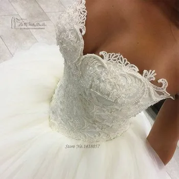 Vestido de Noiva Longo de Luxo Vestido de baile Vestidos de Casamento do Laço de Pérolas Vestidos de Casamento Plus Size Vestido de Noiva Comprimento do Assoalho De 2016 Bodas