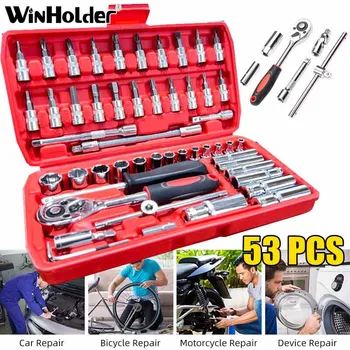 Winholder 53 Peças Métrica Catraca Torque Torx Chave Kit de Mão de Ferramentas de Reparo Para o Carro 1/4