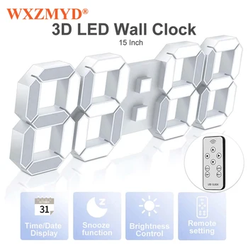 WXZMYD 3D LED Relógio de Parede Digital Grande Relógio de Parede Com Controle Remoto de Alarme de Relógio de Tempo Data Temp Display de Parede, Relógio de Mesa