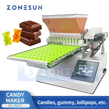 ZONESUN Chocolate Depositante Gomas Máquina de Fazer Caramelo Ganache de Enchimento Equipamento de Confeitaria de Doces Embalagens ZS-FM7C
